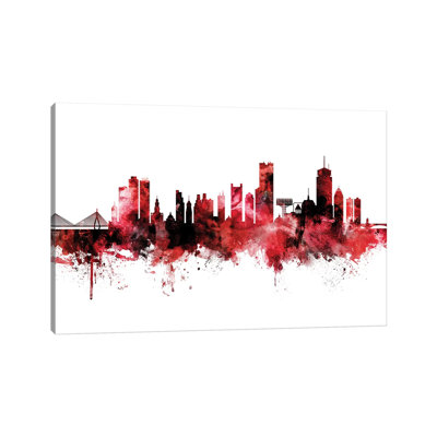 Boston Skyline Red Black by Michael Tompsett - Wrapped Canvas Painting