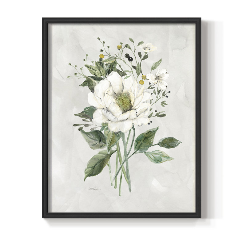 «White Farmhouse Botanical I», reproduction encadrée - bois massif, Noir, noir, noir, noir, H 15 po x l 12 po