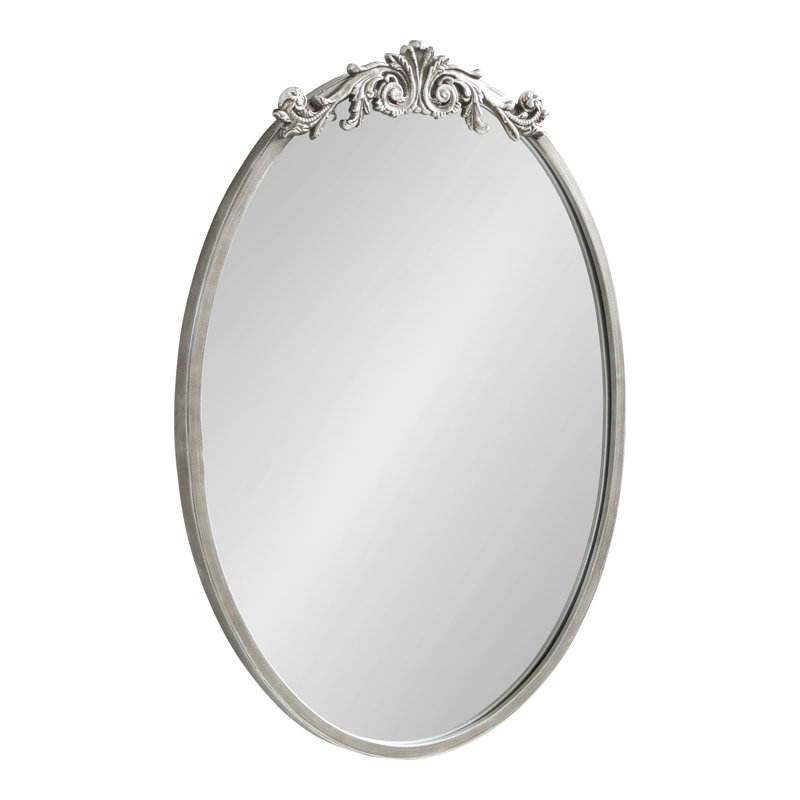 Damiere Metal Oval Mirror, Antique Silver