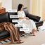 Causeuse-coussin modulable noire en cuir véritable-129159979