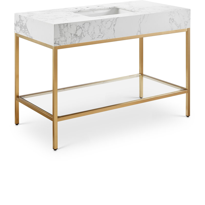 Marmo 48" Single Bathroom Vanity, Brushed Brass, White
