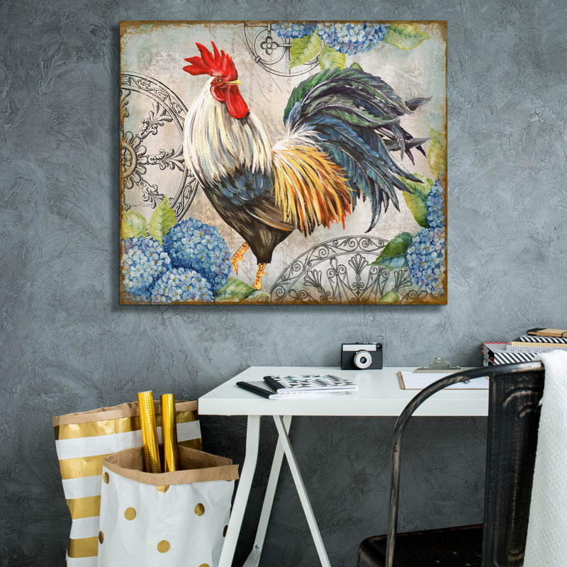 «Ironwork Rooster D» par Jean Plout, art mural sur toile, H 26 po x l 30 po x P 1,5 po