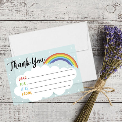 Les enfants remplissent les cartes de remerciement vierges 20 cartes, y compris les enveloppes, les arcs-en-ciel et les nuages, pour les invités