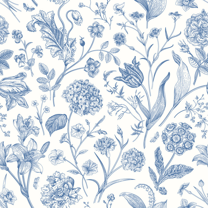 Floral Toile - Royal Blue 10m Wallpaper, Blue Floral