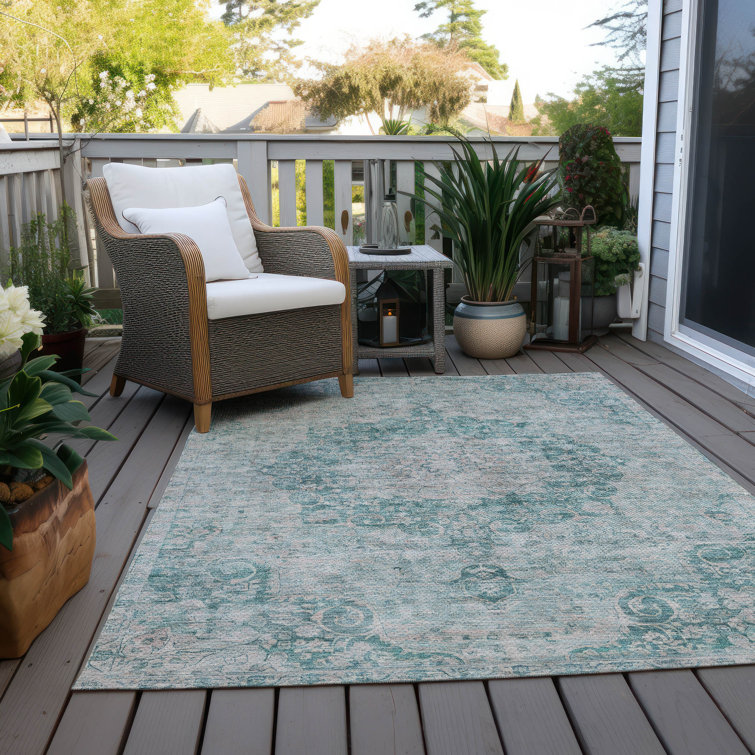 Machine Washable Indoor/Outdoor Claudian ACN1238 Teal Rug