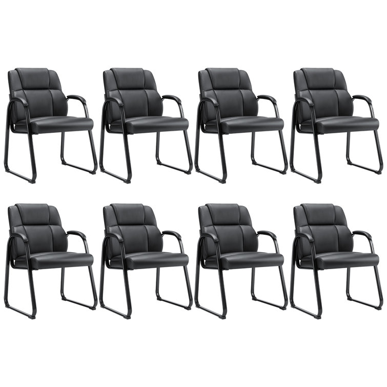 Chaise de réception en cuir polyuréthane avec structure en métal, noir (ensemble de 8)