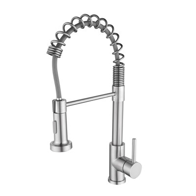 Brushed Nickel Sink Faucet With Pull Down Feature - Single Handle Control, 360 Degree Spout Turn, Metal Material Construction For Stability Option Operation, Rotation,