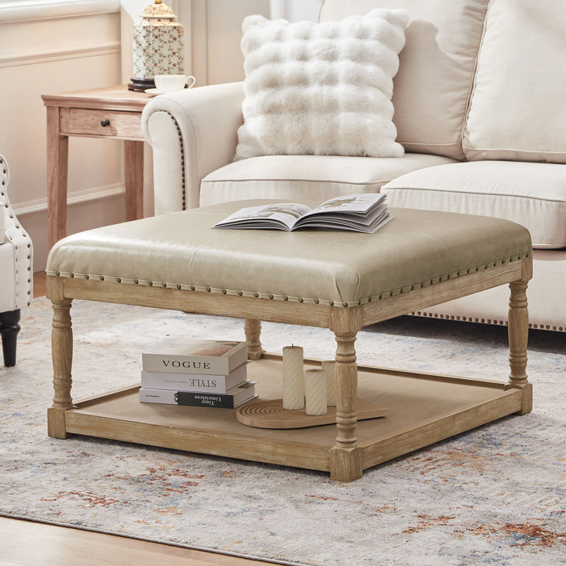 Cristan Faux Leather Ottoman, Sand