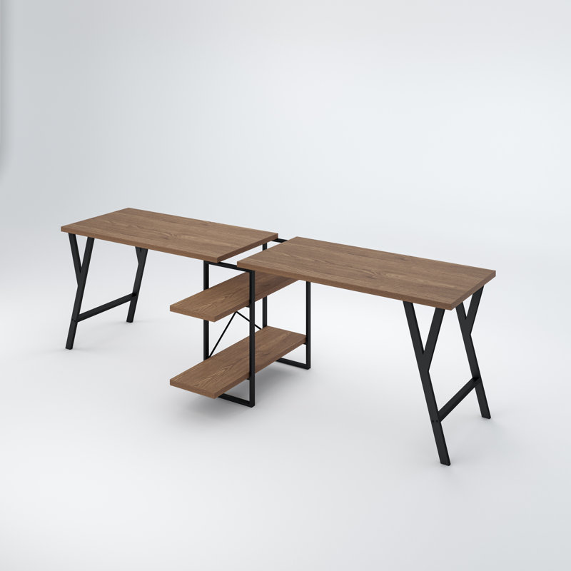 Metal Base Writing Desk, Walnut
