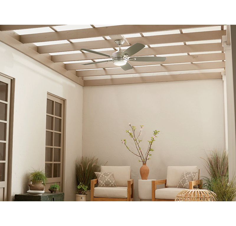 Ventilateur de plafond standard à DEL à 5 pales de 56 po avec télécommande et ensemble d'éclairage inclus, Nickel brossé