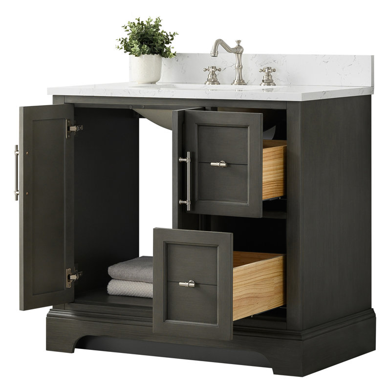  36" Freestanding Single Sink Bathroom Vanity with Top, Silver Gray