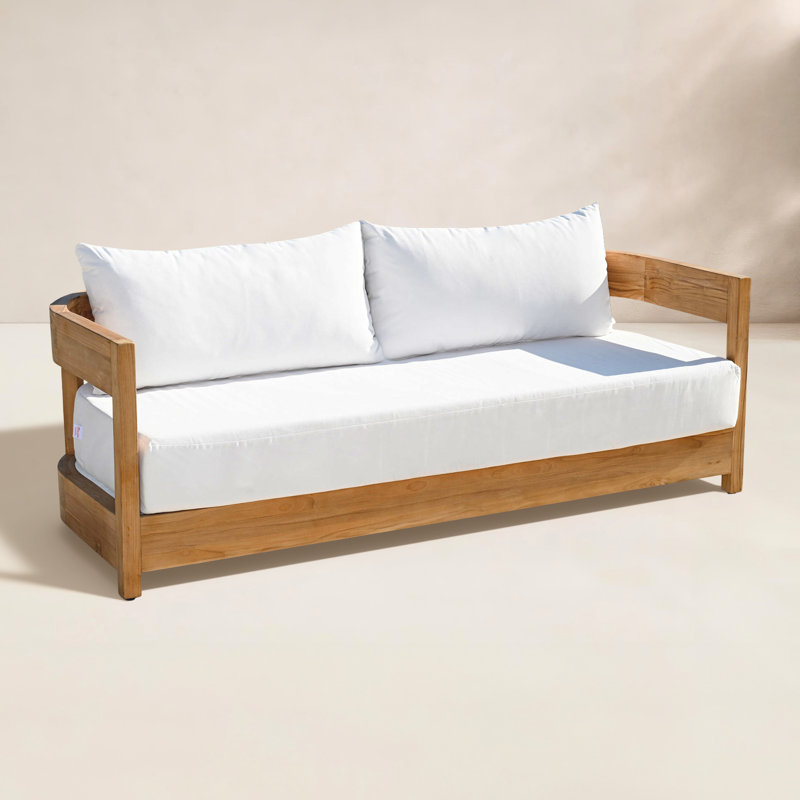 Canapé Everlee, toile Sunbrella teck naturel FSC, Blanc