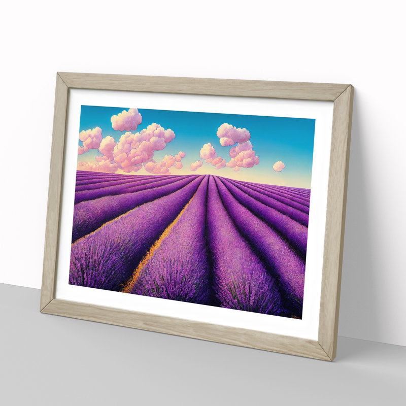 Fabulous Lavender Flower Field - Single Picture Frame Print, 25cm H x 34cm W x 2cm D, Oak Framed