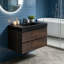 Meuble-lavabo mural de 36 po en noyer pré-assemblé flottant, grande armoire de rangement murale avec lavabo une pièce noir, sans drain et robinet inclus