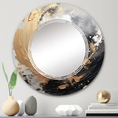 Yin Yang au-delà de la dualité abstrait doré et noir II - Miroir mural rond moderne