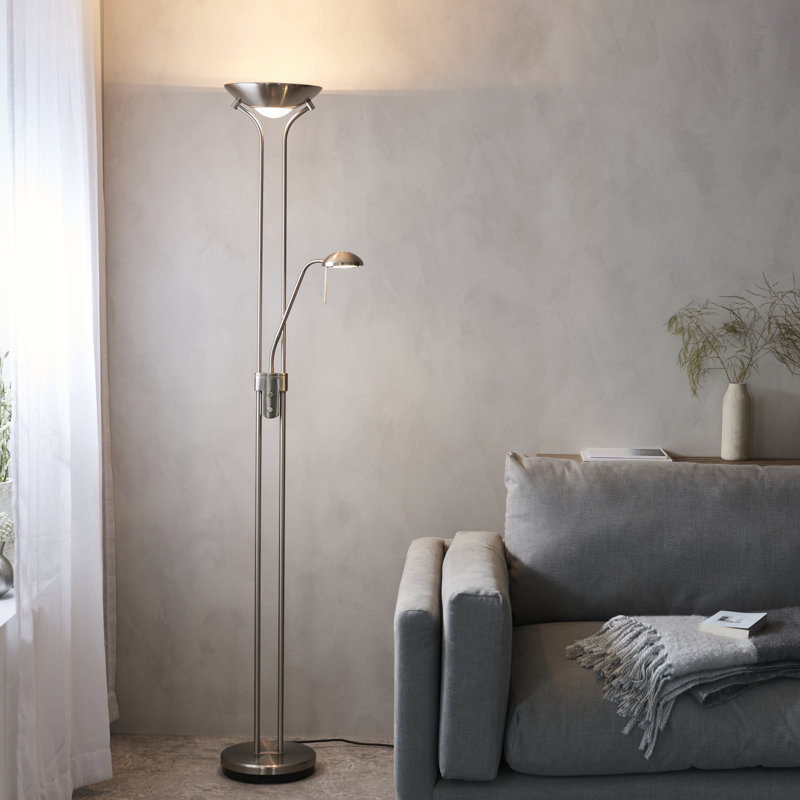 Charlie 180cm Uplighter Floor Lamp, Satin Chrome