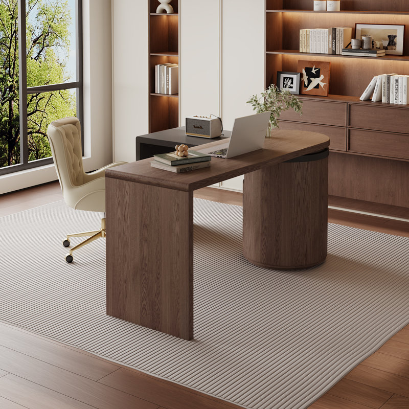 Dual Surface Rotating Storage Desk 360 Degree Swivel Home Office Workstation, Walnut