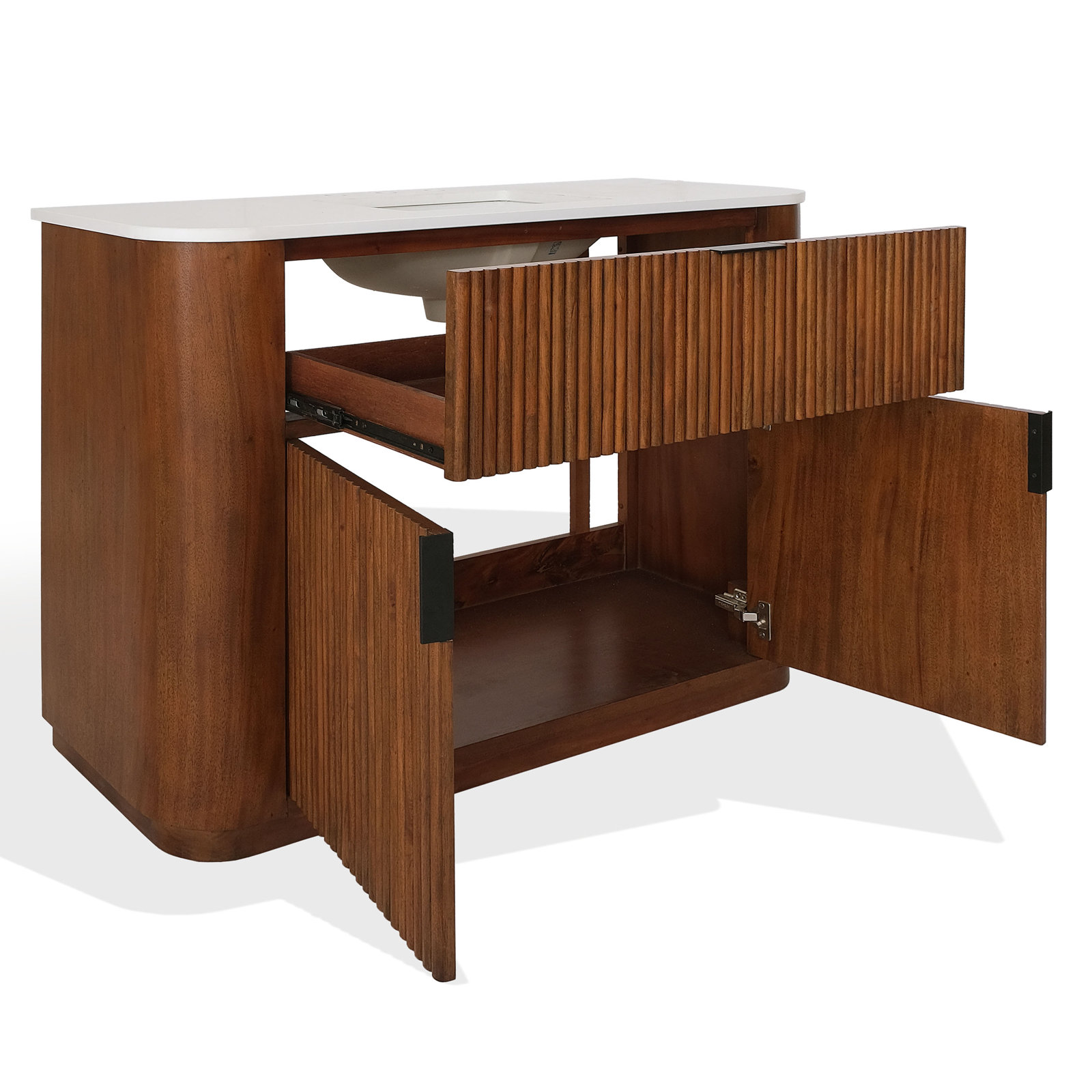 Bellawyn Oak Fluted Bathroom Vanity with Quartz Top, 48"W