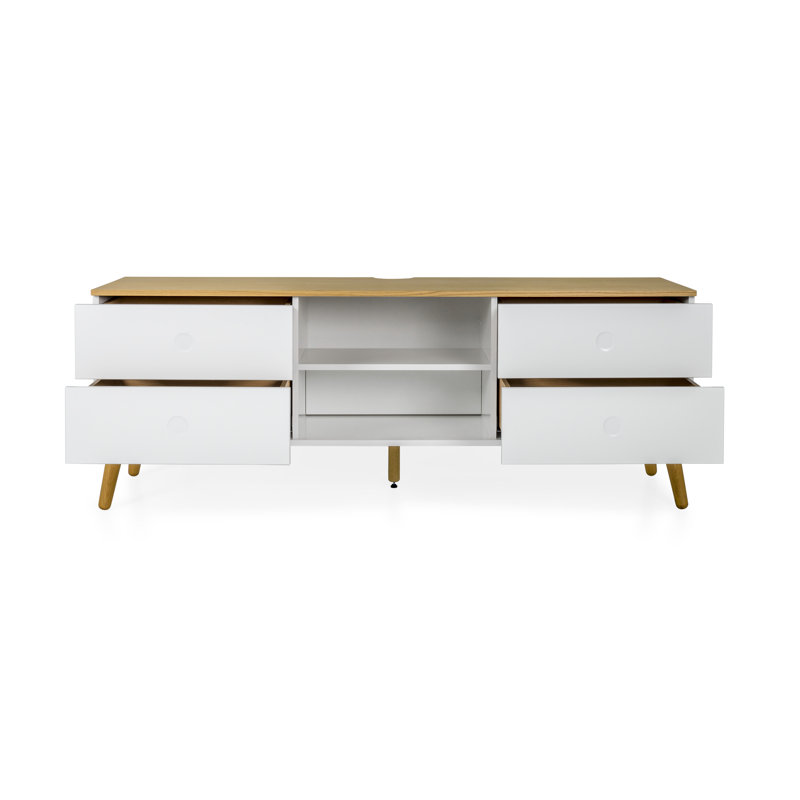 Meuble télé pour téléviseur de 75 po ou moins Euria, Blanc / chêne