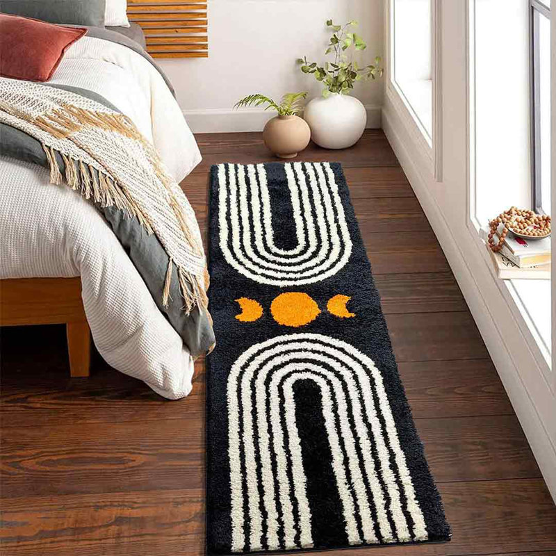 Black and White Boho Abstract Bathroom Runner Rug 20"x60"