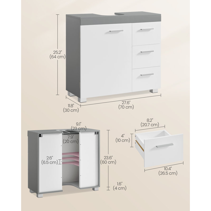 Samiras Freestanding Under Sink Cabinet, Grey/White