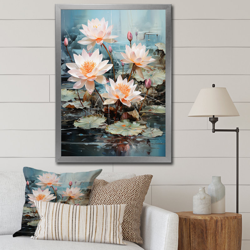 «Amebury Asian Art Lotus Pond» sur toile, H 32 po x l 24 po x P 1 po, Cadre photo argenté