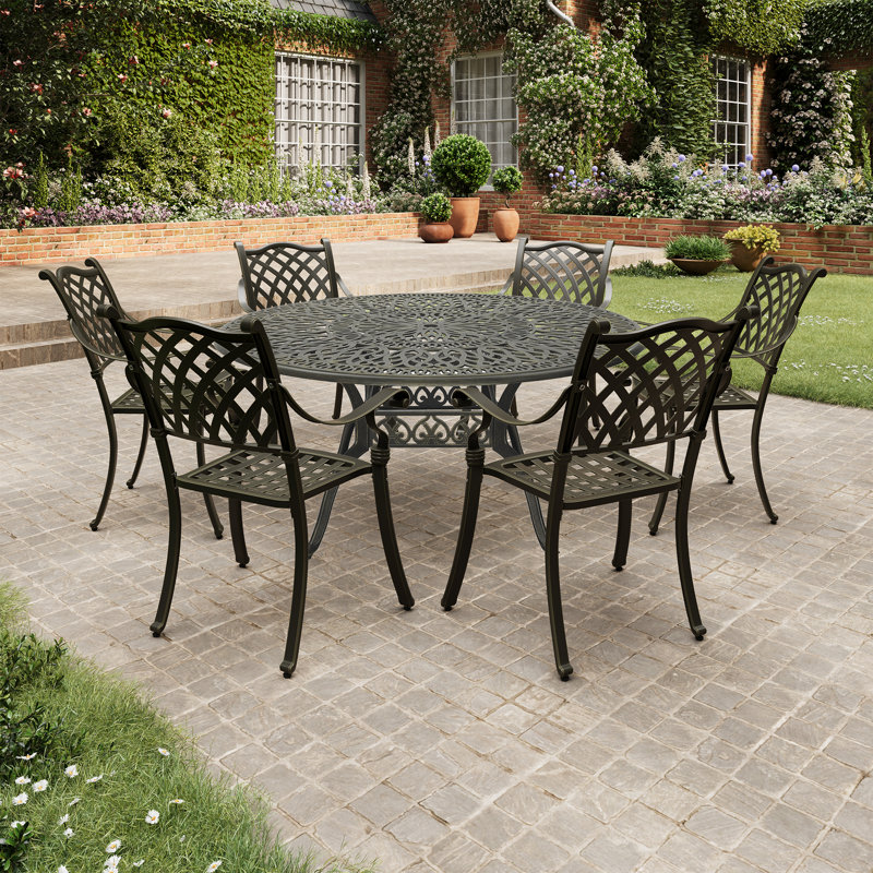 Astare 7 - Person Patio Dining Set Umbrella Hole Included Round Table