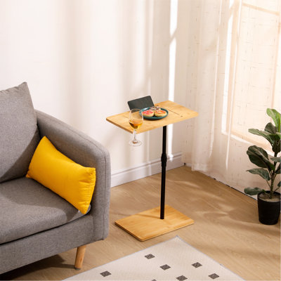 Table de bout en bambou à hauteur réglable en forme de C avec 2 fentes et table d'appoint pour le salon et la chambre à coucher (Rectangle + Rectangle)