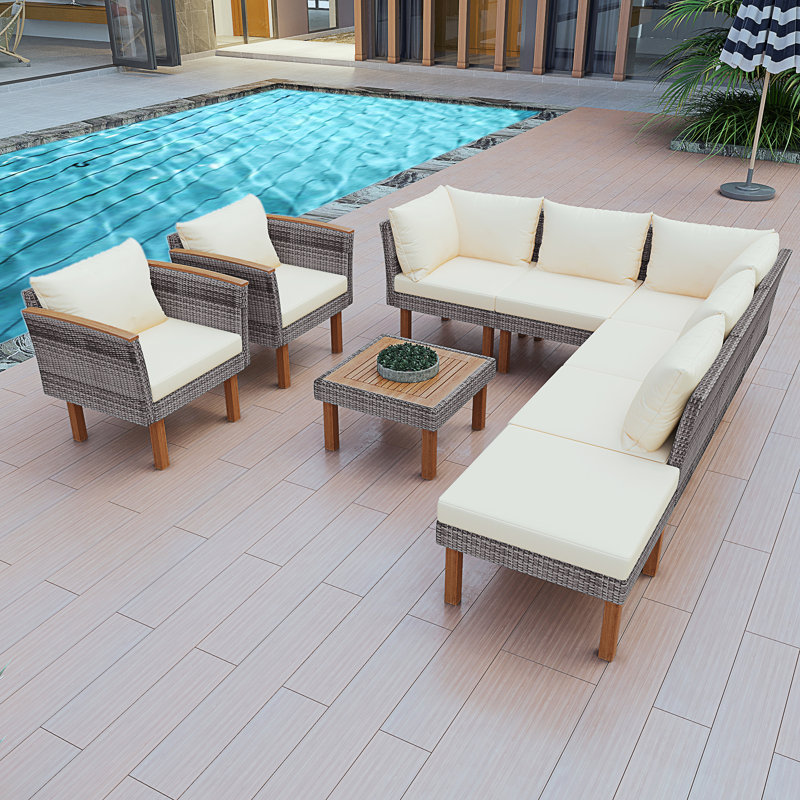 Ensemble de meubles de patio en rotin 9 pièces GO