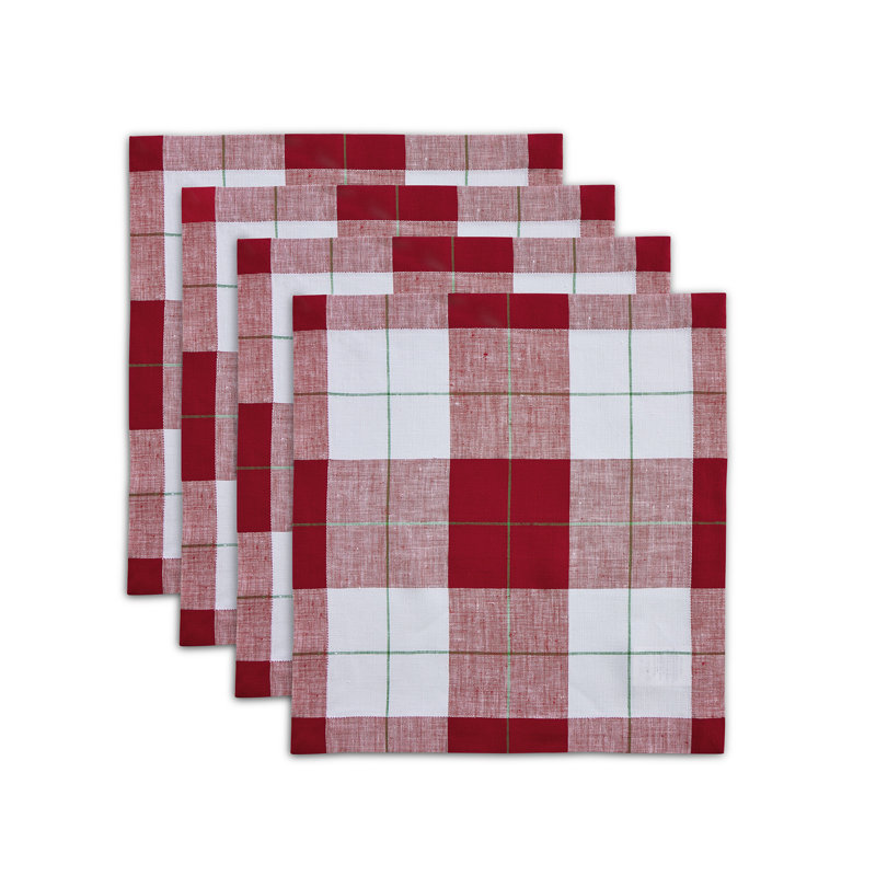 Very Merry Plaid - 100% Pure Linen Christmas Dinner Napkins, 22" x 22"