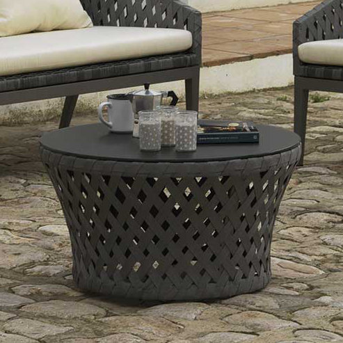 Priceville Round Glass Outdoor Coffee Table, 40cm H x 70cm W x 70cm L, Grey
