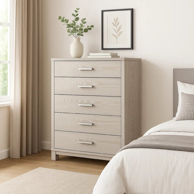 Loji 5 Drawer Tall Dresser Chest, Weathered Gray Solid Wood Storage