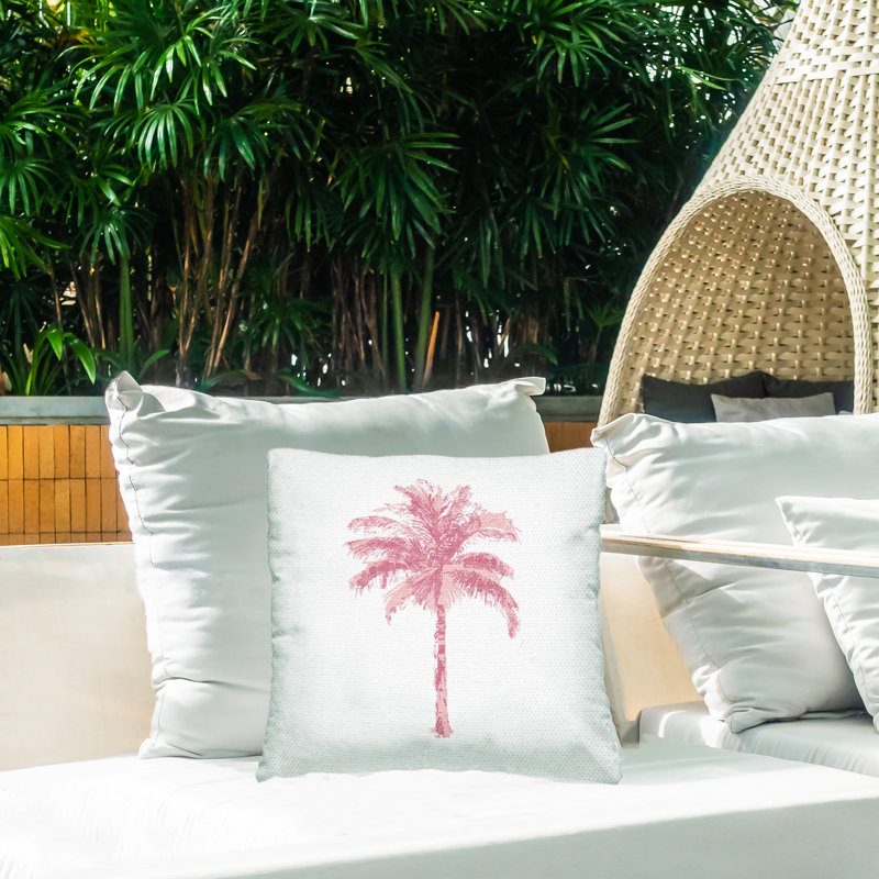 Coussin d'extérieur tropical tropical imprimé rose par Kristen Drew
