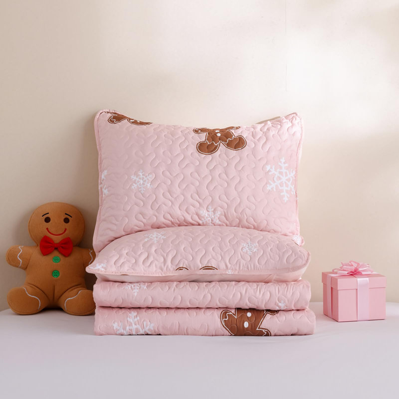 Ensemble de courtepointe de Noël, courtepointe en microfibre douce, couvre-lit léger pour l'hiver, Rose pain d'épice