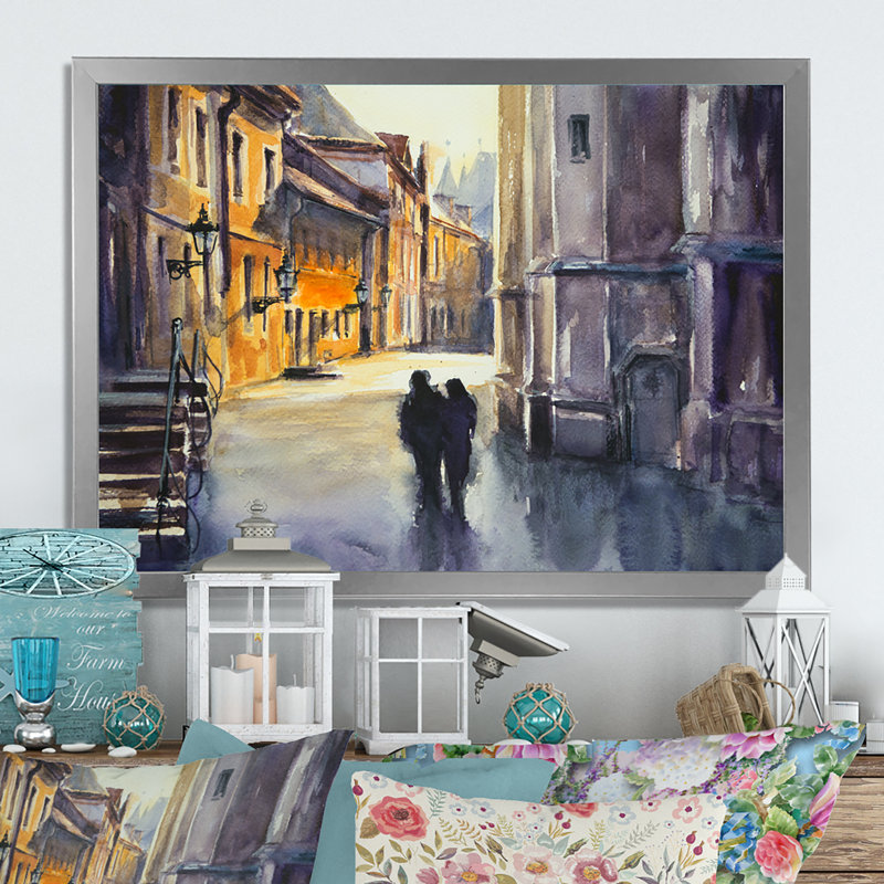 Couple qui marche dans la ville - Cadre photo, impression sur toile, H 8 po x l 12 po x P 1,5 po, Cadre photo argenté
