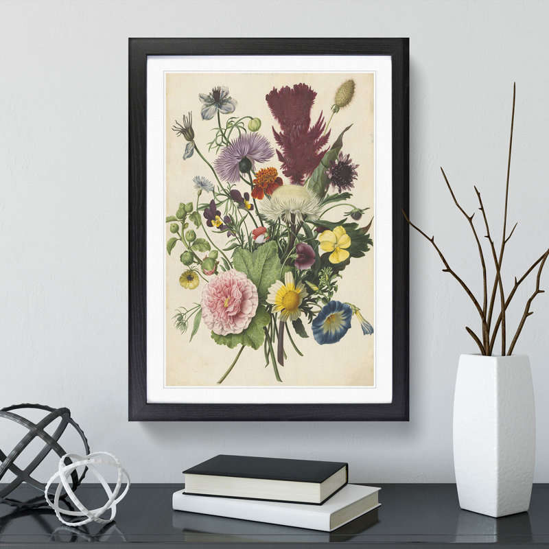 Flowers by Herman Henstenburgh - Picture Frame Graphic Art, Black Framed, 65cm H x 48cm W x 2cm D