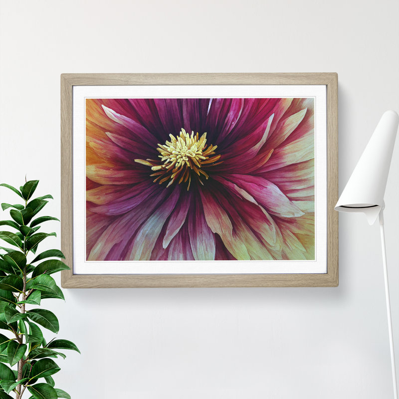 Watercolour Chrysanthemum Flower Vol.2 1 Piece Single Picture Frame Wall Art, 34cm H x 46cm W x 2cm D, Oak