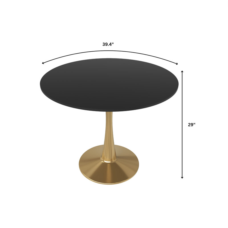  Table de salle à manger Bristol 40 po, table de cuisine moderne pour 4 personnes avec piédestal doré, table de salle à manger Mid-Century Glam