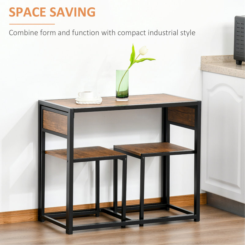 Brown MDF and Metal Frame Pub Table Set with 2 Chairs