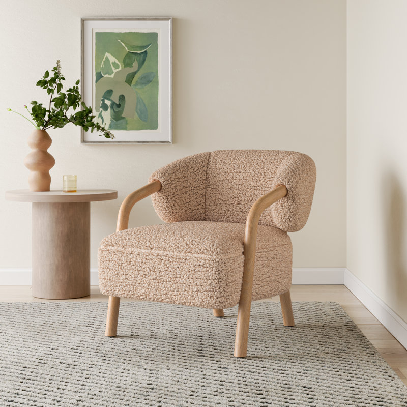 Citrine 29.25" W Armchair, Andes Toast Faux Shearling, Almond Oak