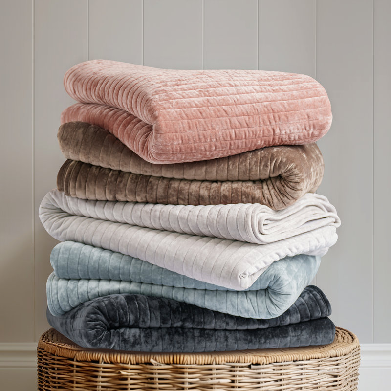Luxe Velvet Channel Quilt Set, Queen, Clay