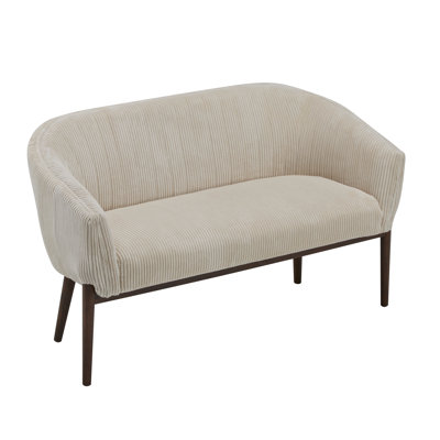 Beige & Walnut Corduroy Loveseat with Recessed Arms