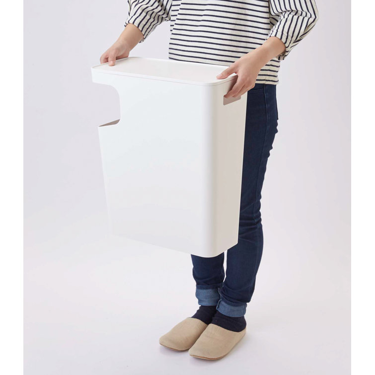 White Plastic Side Table with Built-in Trash Can