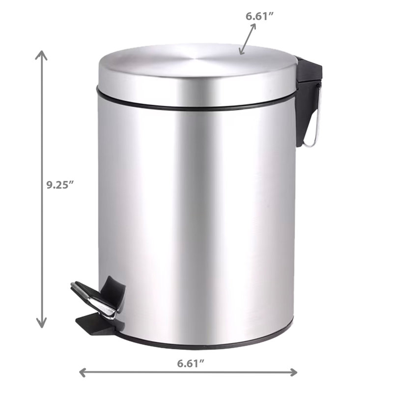 Poubelle à pédale ronde en acier inoxydable, Acier Inoxydable, 3L