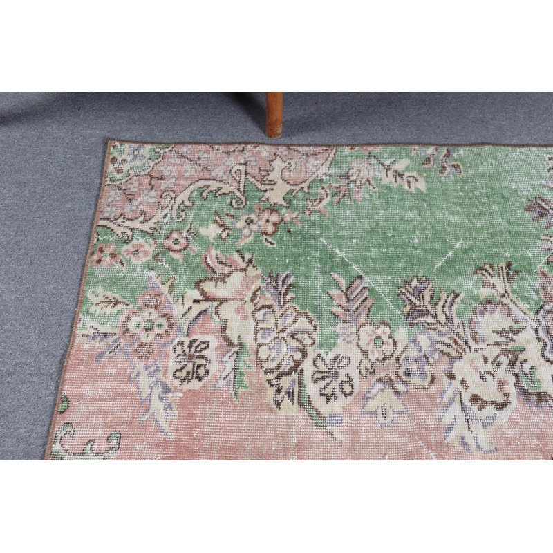 Tapis turc boho vintage rétro en laine vert - Décoration de salle de bain ou de chambre à coucher éclectique