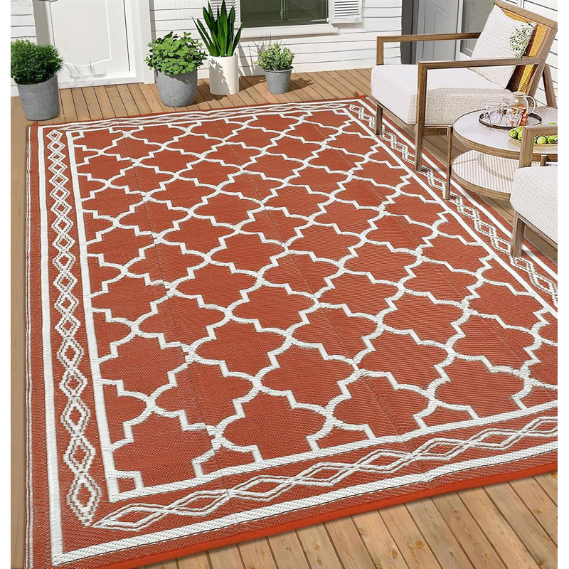 Waterproof Outdoor Plastic Straw Rug – Modern Geometric Patio, Camping & RV Mat with Portable Bag and 4 Stakes
