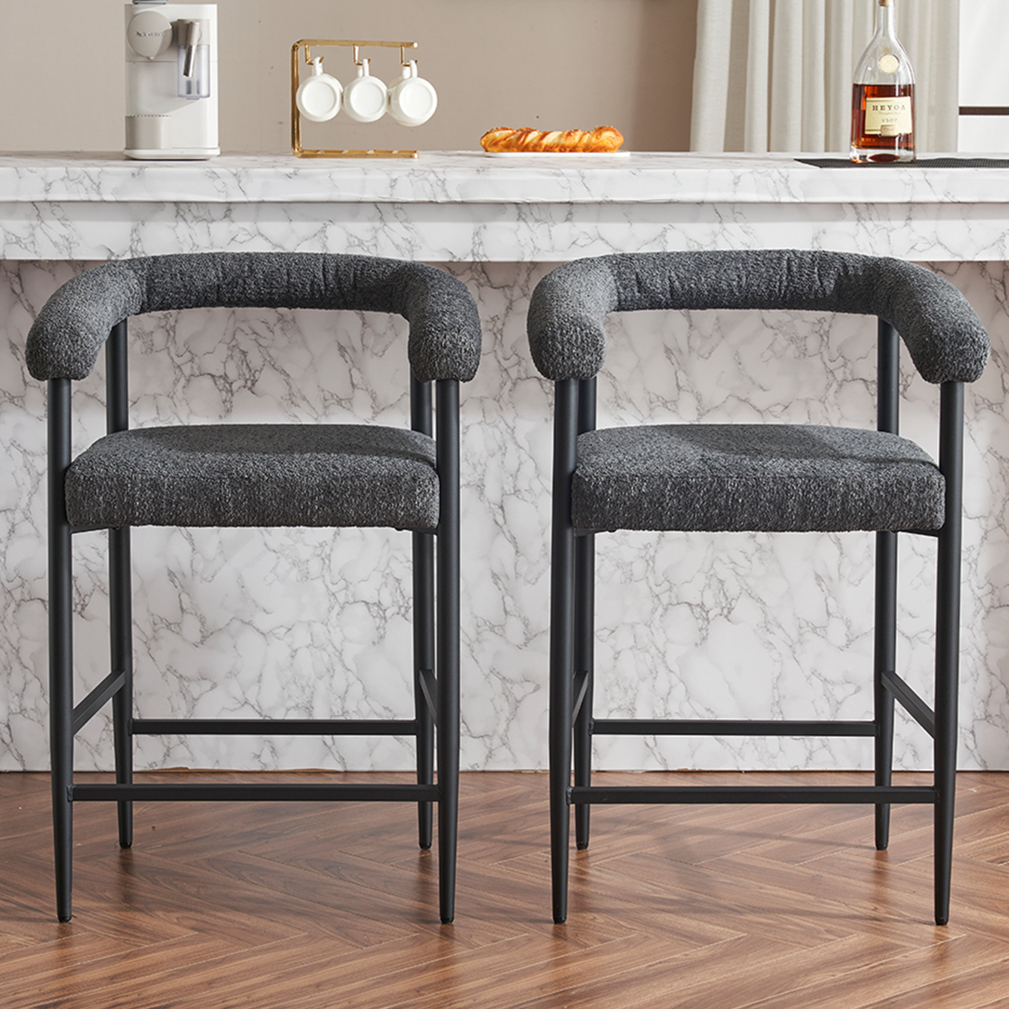 Ivy Bronx Modern Boucle Fabric Upholstered Bar Stools Set of 2 Wayfair(02)
