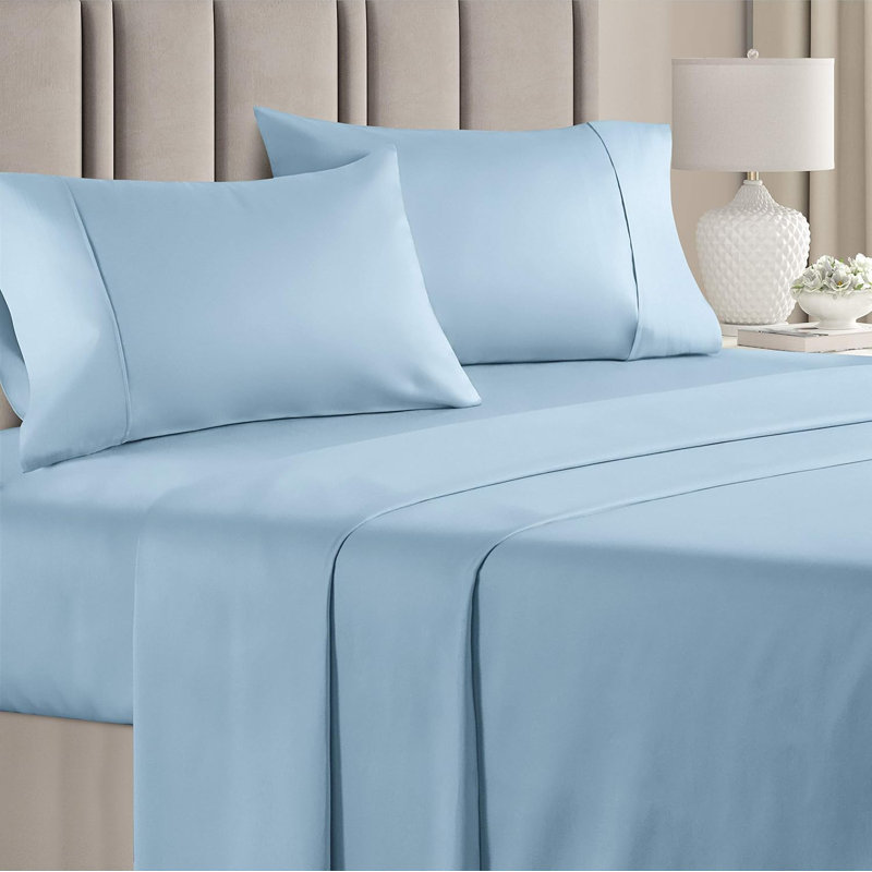 100% Cotton Sheet Set, 400 Thread Count Hotel Luxury Bedding, Soft & Breathable Bed Sheets, 4 Piece Set, Light Blue