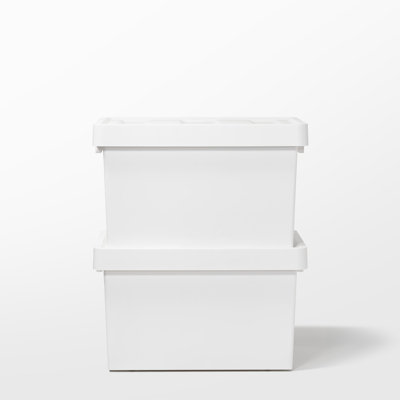 Like-it Plastic Storage Box Bin White Shallow Organizer with Sliding Inner Tray for Pantry and Garage