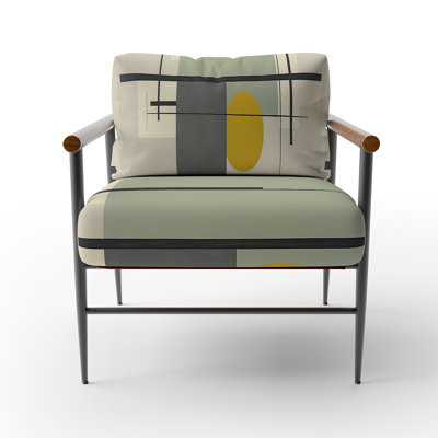 Beige Suprematism Intersecting Perspectives I - Upholstered Modern Arm Chair, Suprematist Art Accent Chair